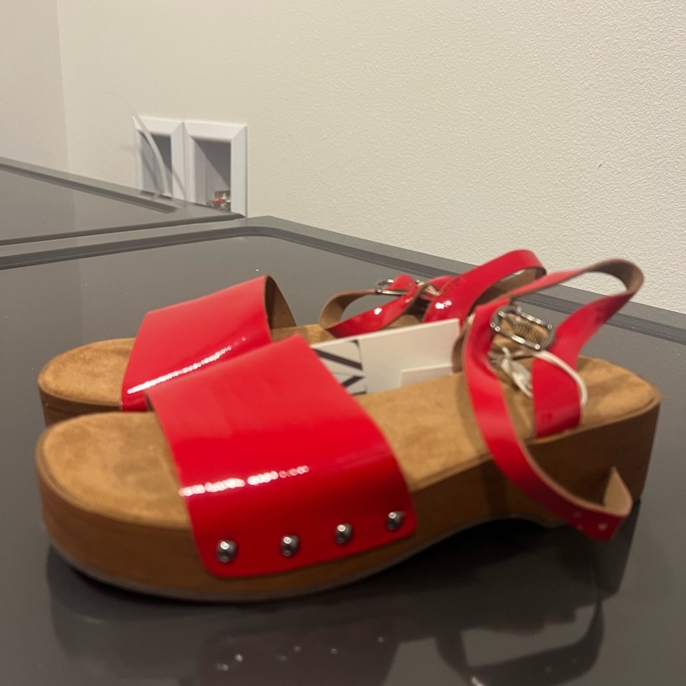 Zara Red Patent Platform Sandals with Stud Details